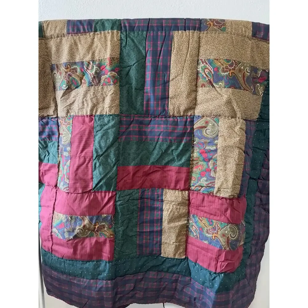 Vintage Springmaid Springs Geometric Quilt Comforter Hand Stitched Full / Queen